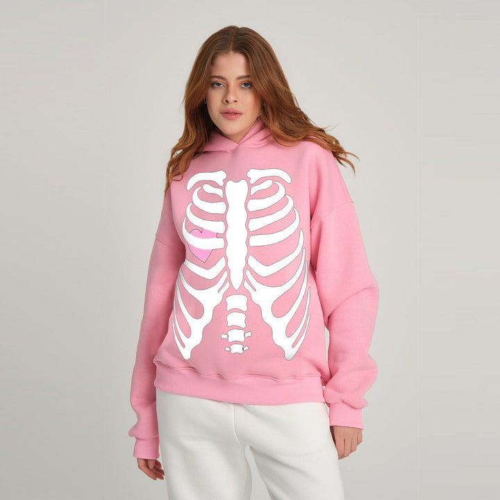 Jupiter Hotep Oversized Skull & Heart Printed Hoodie