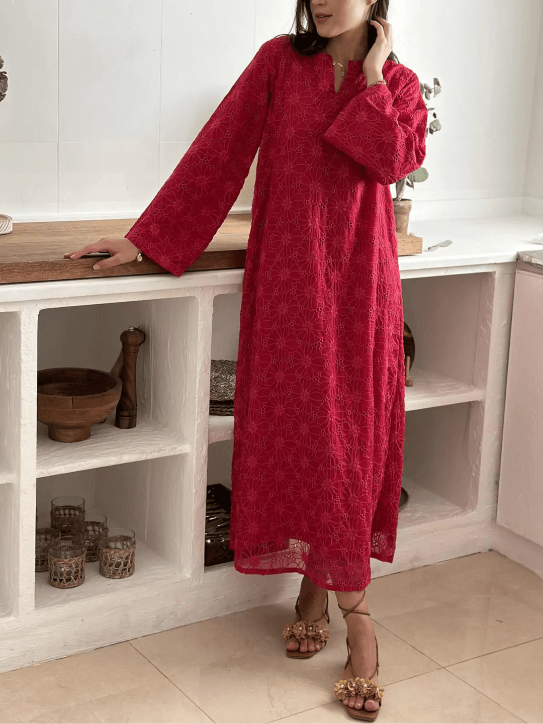 Zinnia Cut Work Long Shirt - Dress