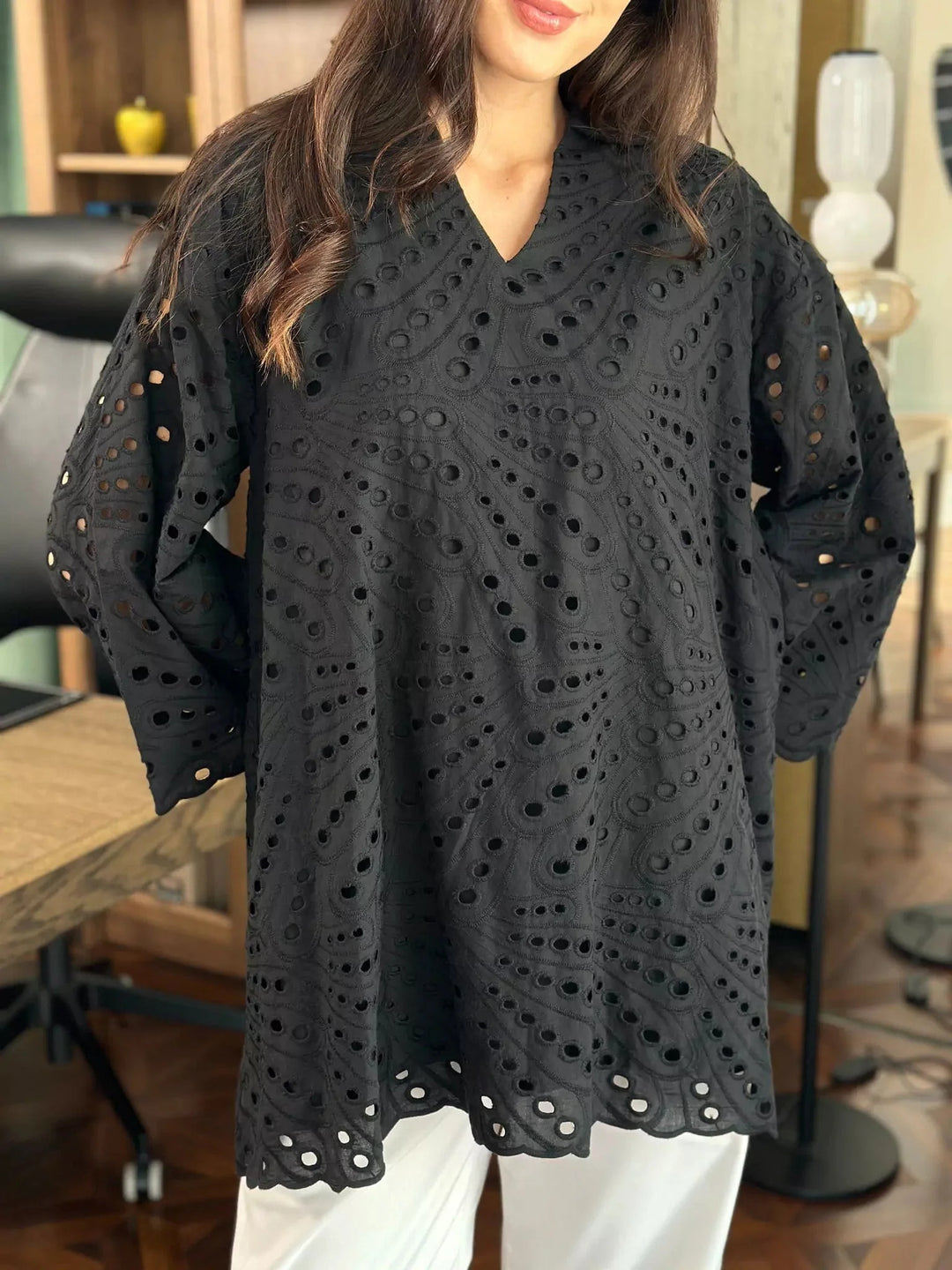 Koyal Black Cutwork Shirt