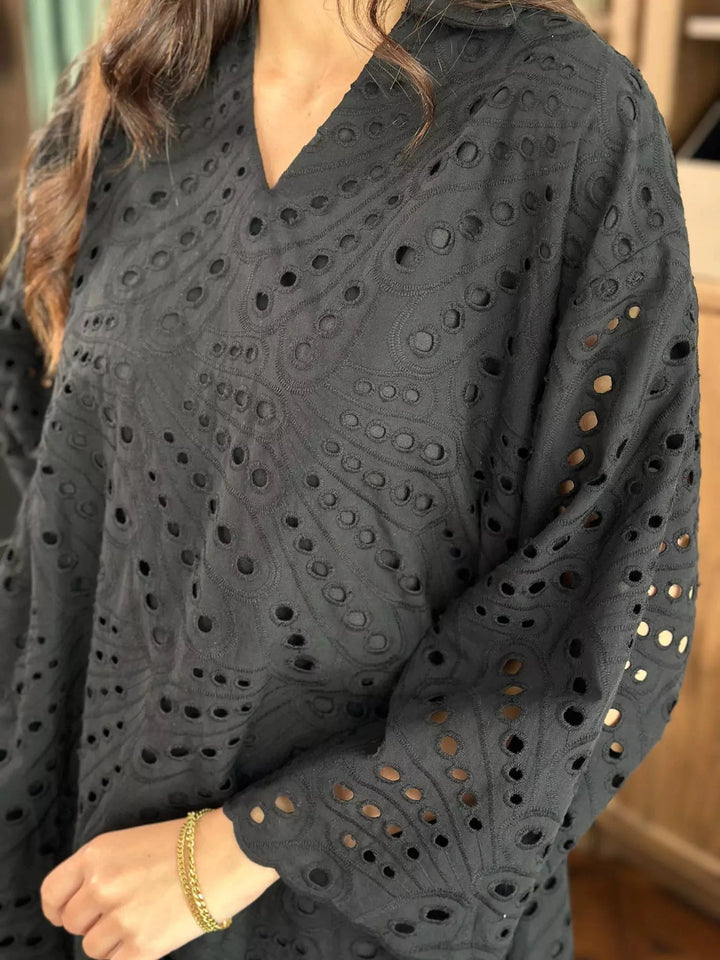 Koyal Black Cutwork Shirt