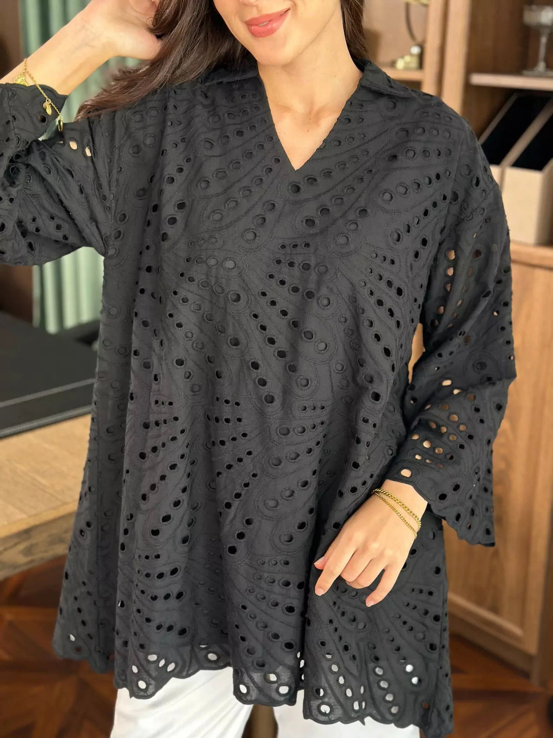 Koyal Black Cutwork Shirt